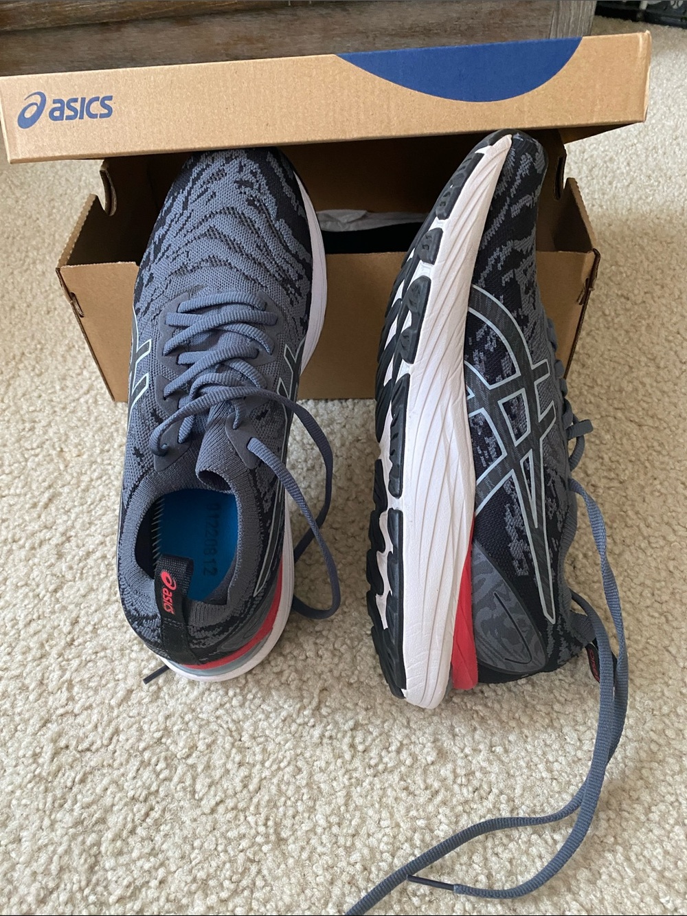 ASICS Gray & Black Knit Running Shoes with White Midsole